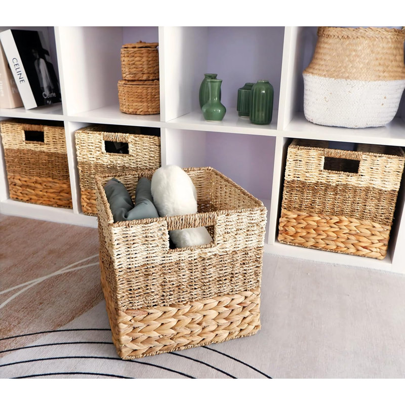 MCKINNON HOME FURNISHINGS INC. Wicker Storage Basket Natural Wicker Cube Storage Bin Hyacinth Cube Storage Baskets Wicker Baskets Rattan Woven Baskets Cube Storage Baskets 11 X 11 Wicker Baskets For O...